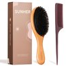 SunHer Boar Bristle Hair Brush - 100% Soft Natural Bristle Brush for Women Men Restore Shine and Fine - Wooden Comb Set for Short Thin Curly Dry Hair