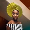 Nigerian for Women Turban Head Wrap African Gele Headties Femme Handmade Sewing Fashion Head Tie for Party (Yellow)
