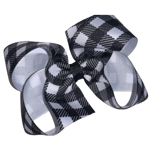 Buffalo Check Print Black & White Boutique Hair Bow 4" with Tails