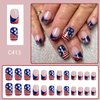 4th of July Press on Nails French Tip Fake Nails with Star Design Glitter False Nails Independence Day Glue on Nails Short Square Acrylic Nails Glossy Full Cover Stick on Nails for Women Girls