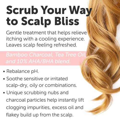 16 fl oz Sulfate-Free Charcoal Scalp Scrub with Bamboo Charcoal & Tea Tree Oil | Exfoliating Hair & Scalp Treatment for Detox, Dandruff & Build-Up | Scalp Exfoliator Scrub