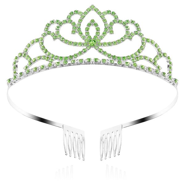 FASOTY Silver Tiara Green Crystal Crown with Combs Elegant Princess Tiaras and Crowns for Women Girls Rhinestone Headband for Bridal Wedding Birthday Party Prom