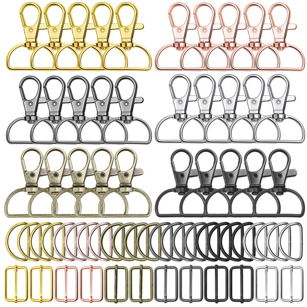 PAXCOO Keychain Bulk with Key Chain Swivel Hook D Rings and Slide Buckles for Handbag Purse Hardware Craft (1 Inch), Multicolor