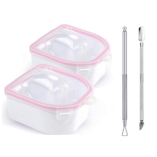 Nail Soaking Bowl, Double Layer Manicure Bowls, Upgrade Thicken Acetone Soaking Bowls with Cuticle Peeler and Pusher for Salon Home Nail Art