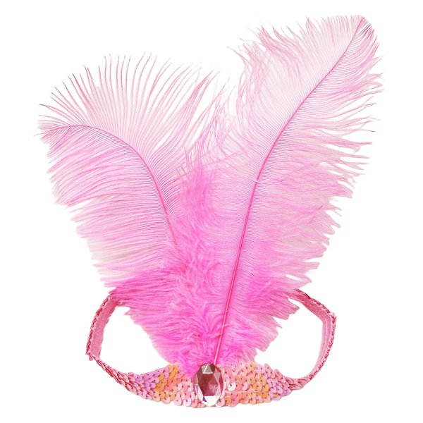 XKTEI 2pcs Sequins Feather Headpiece,1920s Flapper Headband,Mardi Gras Carnival Party Headwear Costume Accessory,Women Girls (Pink)