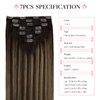MAXITA Clip in Hair Extensions Real Human Hair, 120g 7pcs Balayage Dark Brown Mixed Chestnut Brown 18 Inch, Human Hair Extensions Straight Hair Extensions Clip in Human Hair