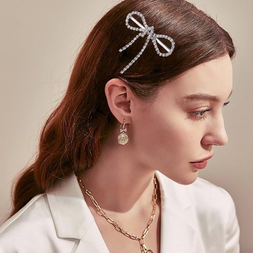 Rhinestone Hair Clips Sparkling Bow Hair Clips Non-Slip Crystal Hair Barrettes for Women Vanlentine Mothers' Day
