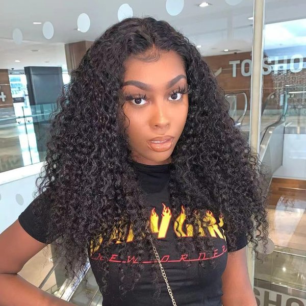 13x6 Curly Lace Front Wig Human Hair Pre Plucked 210% Density 13x6 HD Transparent Frontal Wigs Human Hair Kinky Curly Glueless Wigs Human Hair Lace Front Wigs for Women with Baby Hair 18 Inch