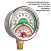 MEASUREMAN Tridicator, Thermo-Manometer, 2-1/2", Silicone Oil Filled, 0-160psi/30-250 deg F, Stainless Steel Case, 1/4"NPT Lower Mount Pressure Gauge