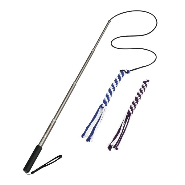 POPETPOP Flirt Pole for Dogs Interactive Dog Toys - Extendable Teaser Wand Outside Interactive Fun Toys with 2 Rope Chew Play Toys for Training Exercise (Size L)