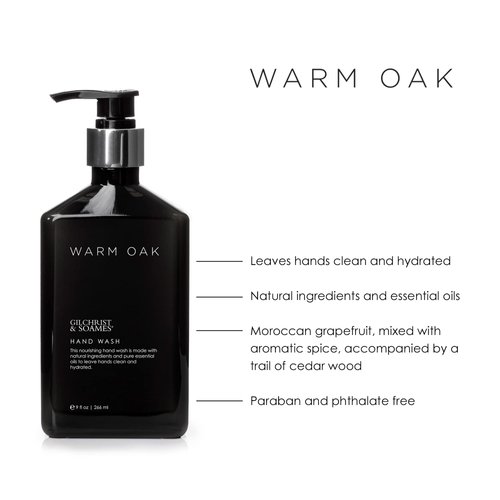 Gilchrist & Soames Warm Oak Hand Wash - 9oz - Natural, Essential Oils, All Skin Types, Zero Parabens, Sulfates, and Phthalates
