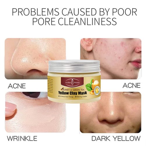 AICHUN BEAUTY Clay Face Mask Deep Cleansing Exfoliation Soothing Repair Remove Blackheads Facial Moisturizing Anti-Acne (HONEY & GREEN TEA (YELLOW))
