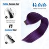 Tape in Hair Extensions Real Human Hair Purple Invisible Remy Hair 14 inch Tape Hair Extensions Seamless Skin Weft Extensions 20pcs 30g for White Women