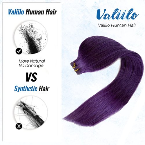 Tape in Hair Extensions Real Human Hair Purple Invisible Remy Hair 14 inch Tape Hair Extensions Seamless Skin Weft Extensions 20pcs 30g for White Women