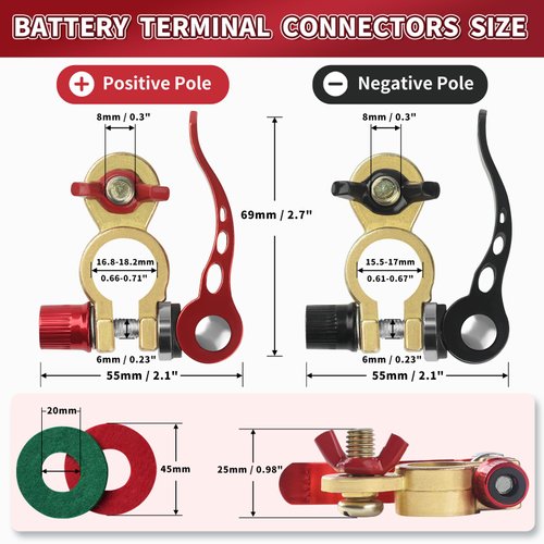 Battery Terminal Connectors 1 Pair, Battery Terminals Brass (M8 x 25mm Bolt), Battery Cable Ends Quick Release, Car Battery Terminal with Anti-Corrosion Pad for Car, caravan, truck, boat by XIOGZAXI