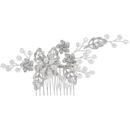 CROWN GUIDE Bridal Hair Comb Clip Pin Rhinestone Pearl Wedding Hair Accessories for Women Brides Bridesmaid Hairpiece Silver