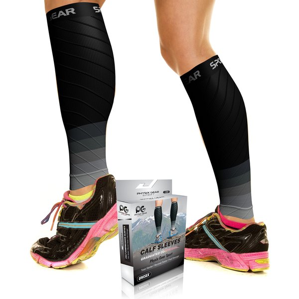Compression Calf Sleeves Men & Women - Shin Splint Compression Sleeve 20-30mmhg, Best Footless Compression Socks for Achy Calf, Running, Nurses, Pregnancy, Post-Surgery Relief (1 Pair BLK-GRY S/M-M/L)