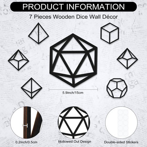 Amyhill 7 Pieces Dice Wall Decor Wooden Dice Wall Art Game Room Decor Wood Dice Hanging Sign Geometry Home Decor for Home Bedroom Living Room Teenager Boy Game Room Decoration (Black)