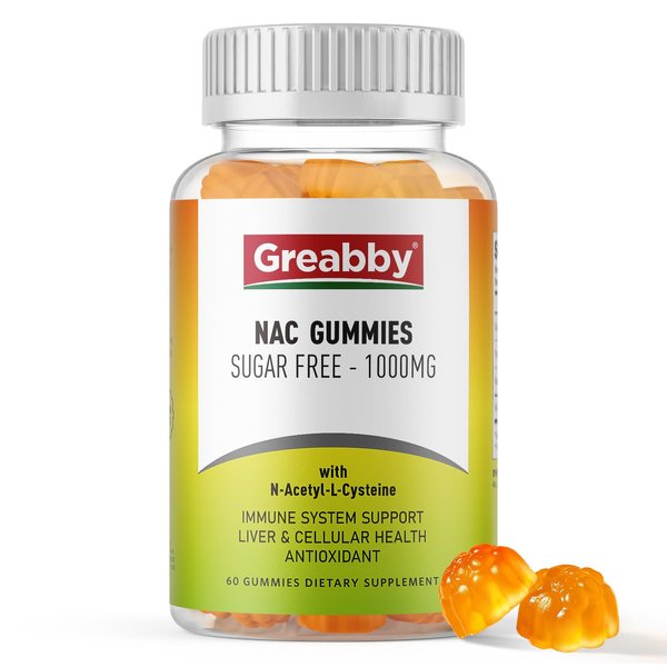 GREABBY NAC Gummies Sugar Free, N Acetyl Cysteine NAC Supplement 1000mg for Antioxidants, Lung & Liver Health, Immune Support, Vegan Orange Flavor,60ct