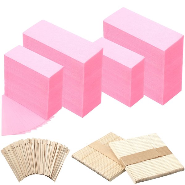400 Pieces Wax Strips Sticks Kit, Non-Woven Waxing Strips Removal Strip with Wax Applicator Stick for Body Skin Facial Hair Removal Tools (Pink)