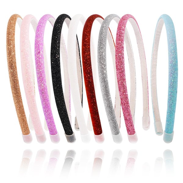 enop Glitter Headbands for Girls Hairband for Toddler Girls Non-slip,Sparkle Headbands for Girls Women,Thin Headband for Kids 9 Pack