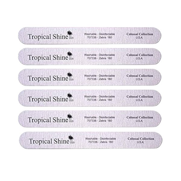 Tropical Shine Jumbo Zebra 180 Colossal Collection - 6 pcs Nail Files for Professional Nail Care and Shaping - Medium (180) Grit Nail File Set for Natural Nails (707336)