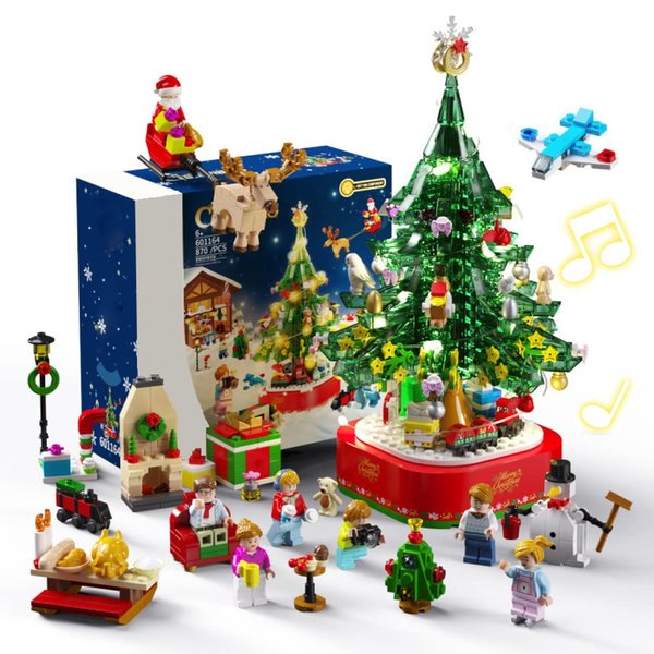 Cihely Christmas Tree Building Blocks Kits Party Set 601164 for Kids with Music Box Led Light Kit DIY Birthday Gift for Kids Boys Girls，2022 New（870 Pieces）