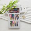 French Tip Press on Nails Long Coffin Fake Nails with Glitter & Rhinestone Designs Acrylic Nails Press ons Glossy Glue on Nails Full Cover Artificial Stick on Nails for Women 24Pcs