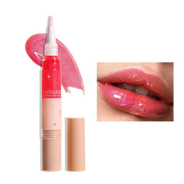 MIESCHER Glitter Lip Gloss Long Lasting Peal Shimmer Liquid Lipstick Flash Diamond Lip Plumper Gloss Moisturizing Lip Balm Filler Instant Shine Glossy Lip Gloss Non Sticky Lips Makeup Women(4#DAJA VU)