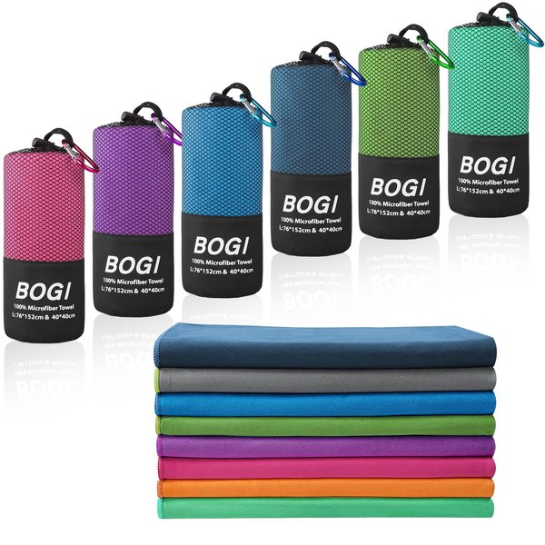 BOGI Microfiber Travel Sports Towel-Quick Dry Towel, Soft Lightweight Microfiber Camping Towel Absorbent Compact Travel Towel for Camping Gym Yoga Swimming Backpacking (XL:72''x32''+16''x16''-Blue)