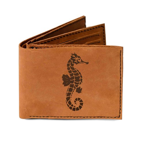 VietsWay Men's Tribal Seahorse Tattoo -2 Handmade Genuine Leather Trifold Wallet MHLT_05