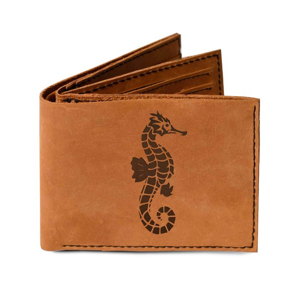 VietsWay Men's Tribal Seahorse Tattoo -2 Handmade Genuine Leather Trifold Wallet MHLT_05