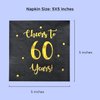 Cheers to 60 Years Cocktail Napkins | Happy 60th Birthday Decorations for Men and Women and Wedding Anniversary Party Decorations | 50-Pack 3-Ply Napkins | 5 x 5 inch folded (Black)