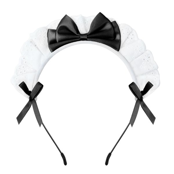 C-ZOFEK Women's French Maid Headband Ribbon Lace Kawaii Headwear Headpiece for Halloween Cosplay Costume