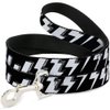 Dog Leash Lightning Bolts Sketch Black White 6 Feet Long 1.0 Inch Wide