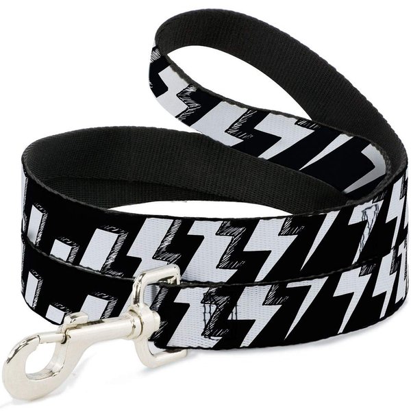 Dog Leash Lightning Bolts Sketch Black White 6 Feet Long 1.0 Inch Wide