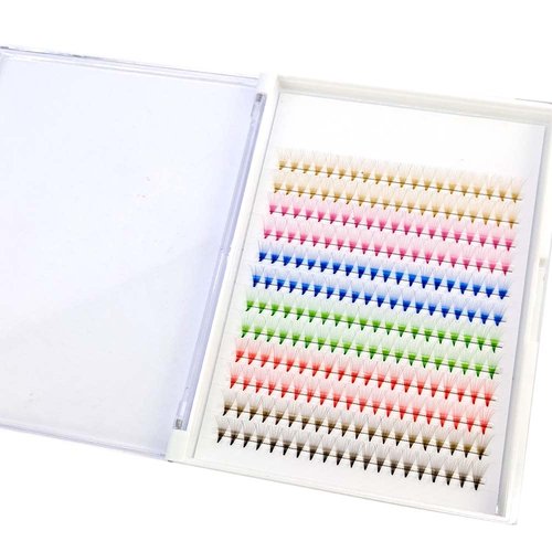 HBZGTLAD 120/240PCS -Mix Colors Premade Fans Nature Long Volume Eye Lashes Extensions Soft and Light Weight Colorful Individual False Eyelashes Cluster (15mm, C Curl-0.07mm-240 fans)