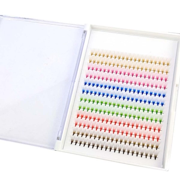 HBZGTLAD 120/240PCS -Mix Colors Premade Fans Nature Long Volume Eye Lashes Extensions Soft and Light Weight Colorful Individual False Eyelashes Cluster (15mm, C Curl-0.07mm-240 fans)
