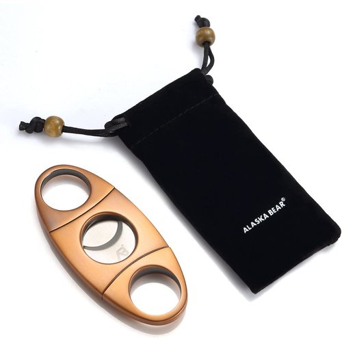 ALASKA BEAR® - Antique Bronze Cigar Cutter Stainless Steel Guillotine Double Cut Blade in Black Gift Pouch