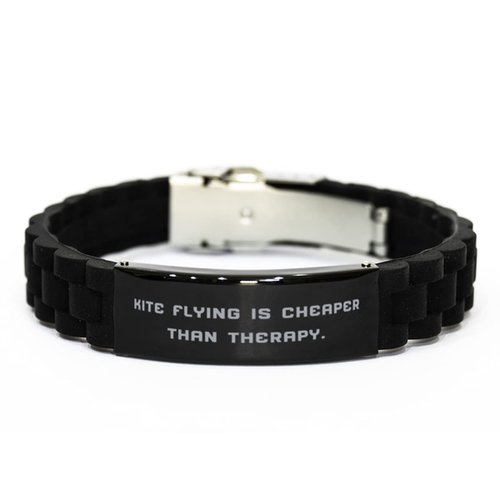 Fancy Kite Flying, Kite Flying is Cheaper Than Therapy, Reusable Holiday Black Glidelock Clasp Bracelet for Friends
