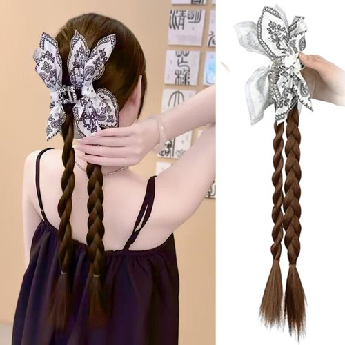 OULIGET Ponytail Extension Claw Clip,Wig Clips Braided Ponytail Extension Hair,Retro Butterfly Hairpin Double Braided Ponytails Hairpieces for Women,Brown,18 Inches