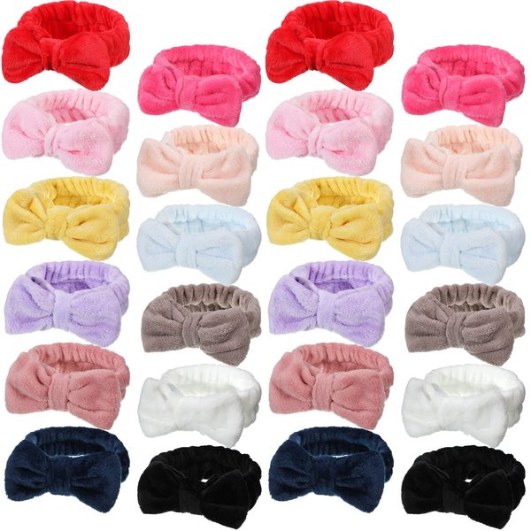Jexine 24 Pcs Facial Spa Headband Makeup Headbands Bulk Bow Hair Head Band Fluffy Plush Spa Headband for Women Washing Face Spa Shower Cleansing (Modern Style)