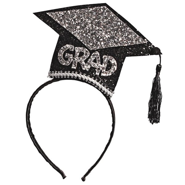 Rubies Forum Novelties Adult Glitter Grad Hat Novelty Headband, Black/Silver