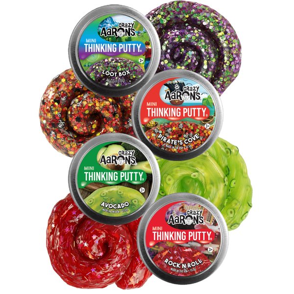 Crazy Aaron's Putty Mini Tins Loot Box, Rock N' Roll, Pirate's Cove & Avocado Gift Set Bundle - 4 Pack (13.3g Each)
