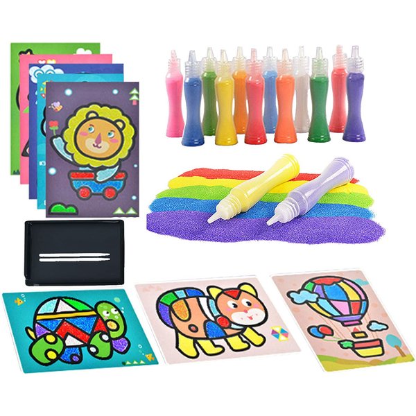 Mistari Peel and Sand Art Kits Sheets for Kids with 24 Sheets Sand Art Painting Cards and 2 Pcs Scratch Sticks Crafts (12 Colors+24 Sheets)