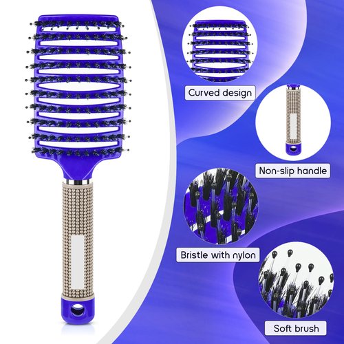 Wet Hair Brush Detangling Brush for Wet & Dry, Detangler Brush for Blow Drying, Curved Vented Wet Hair Brushes for Women Kids, Detangling Brush for Wet Dry 2 Pack (Purple+Blue)…