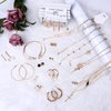 AROIC 38 PCS Gold Jewelry Set with 4 PCS Necklace,10 PCS Bracelet,24 PCS Layered Ball Dangle Hoop Stud Earrings for Women Girls Fashion and Valentine Birthday Party Gift