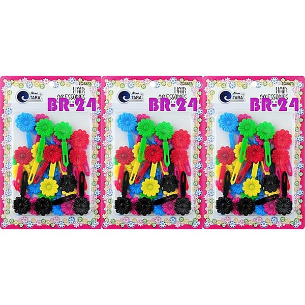Tara Girls Self Hinge Multi Design Plastic Bow Hair Barrettes Selection Pack Of 3 (BR24)