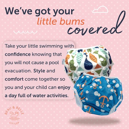 Reusable Baby Swim Diapers (Sizes N–5) –Adjustable, Easy-Wash Nageuret Reusable Swim Diaper Kids Soft, Breathable, Waterproof Swim Wear for Baby & Newborn! (Sea Friends)