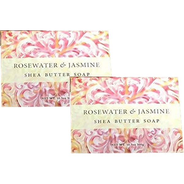 Greenwich Bay Trading Company Set of Two 10.5 oz Shea Butter Soap Bars (Rosewater & Jasmine)